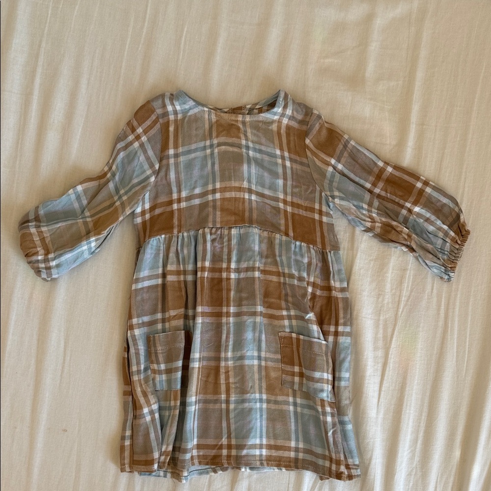 Show Me Your MuMu Plaid Kids Dress - Brown and Blue
